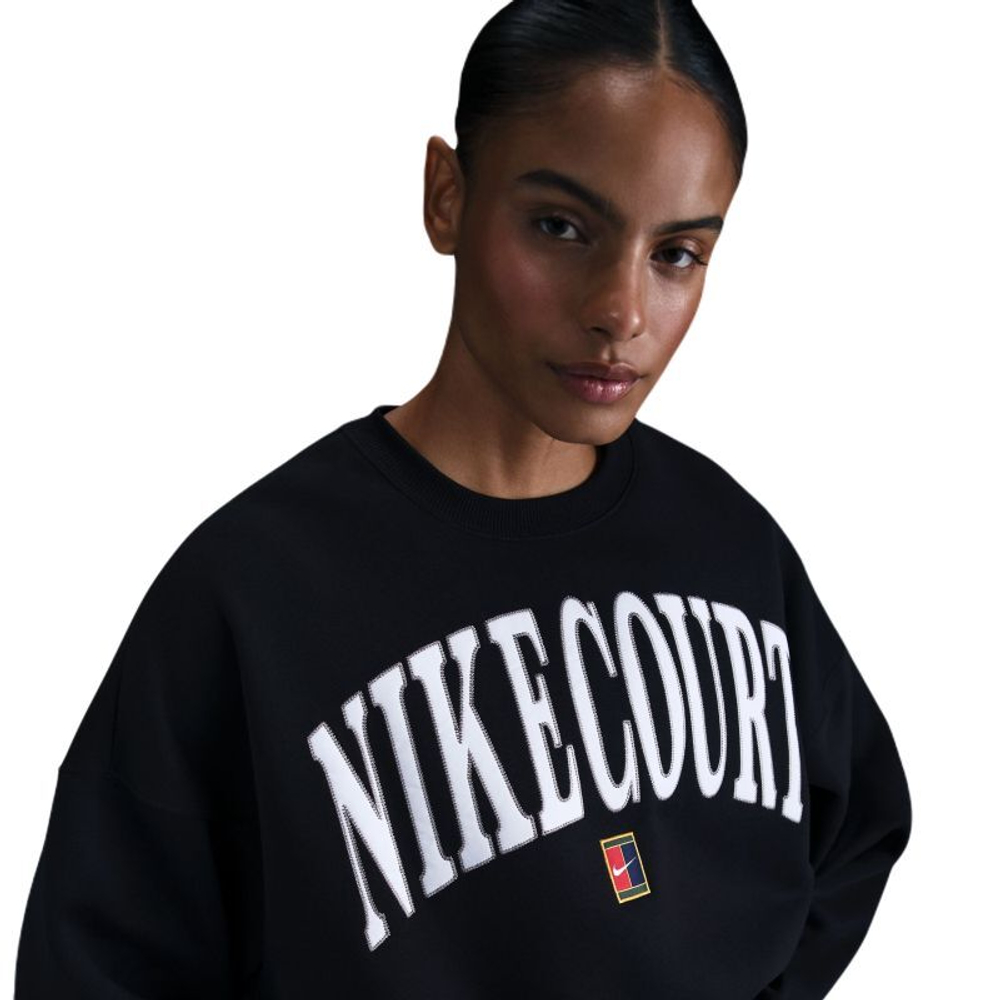 Женская Кофта теннисная Nike Court Phoenix Fleece Oversized Crew-Neck - черный