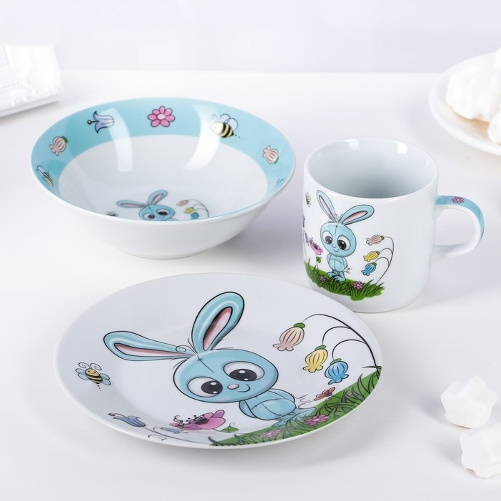 3850486 Набор детской посуды Доляна «Крош», 3 предмета: кружка 230 мл, миска 400 мл, тарелка 18 см