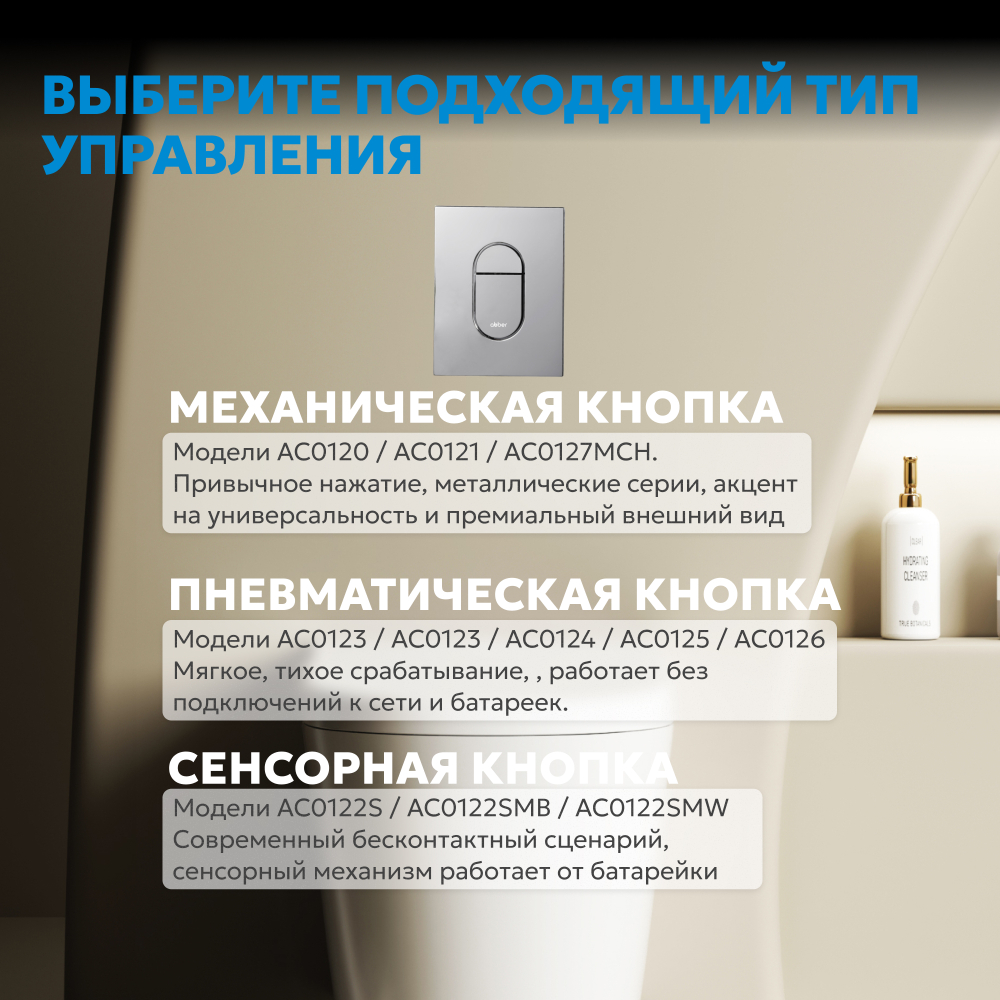 Кнопка смыва ABBER AC0124 пневматическая, хром глянцевый