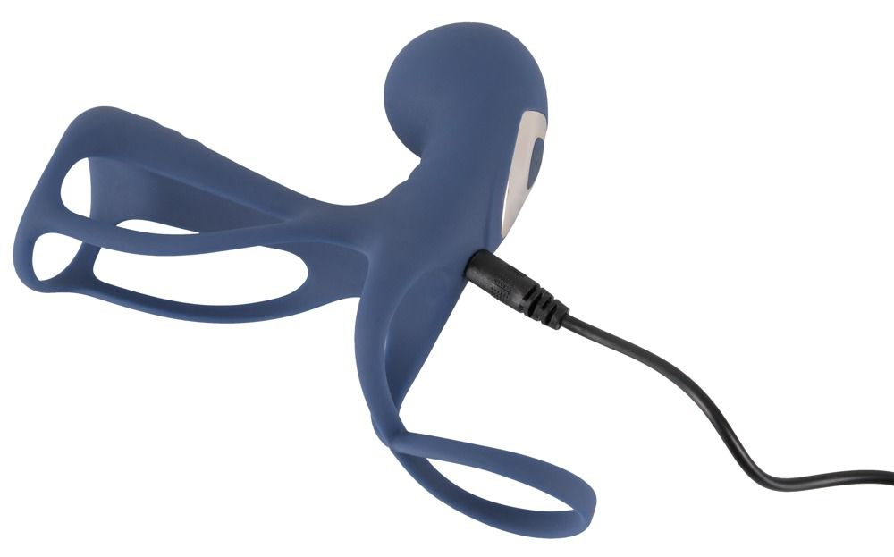 Синяя вибронасадка на пенис Vibrating Cock Sleeve with Ball Ring (Цвет: синий)