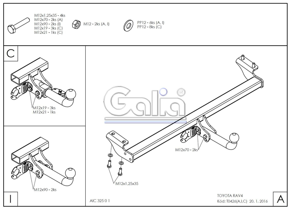 Фаркоп оцинкованный Galia T042C для Toyota Rav 4 2000-2006(паспорт и сертификат в комплекте)(без электрики)