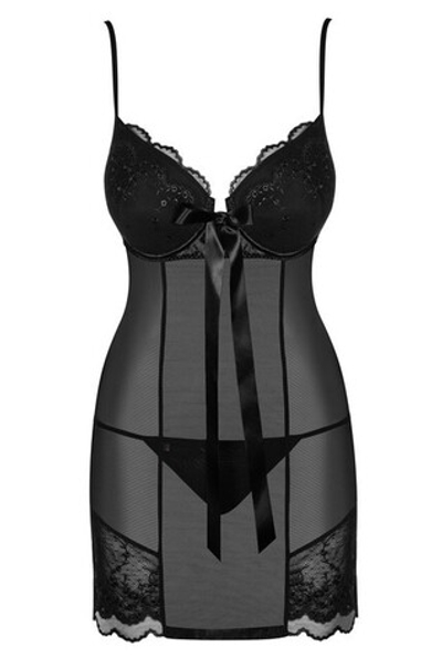 Сорочка черная с лентой и стринги Kisselent SM (42-44) (Цвет: черный)