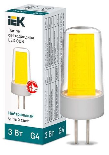 Лампа светодиодная COB 3Вт капсульная 4000К нейтр. бел. G4 230В керамика IEK LLE-COB-3-230-40-G4