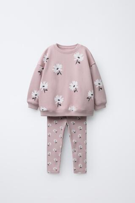 ZARA КОМПЛЕКТ ДЛЯ БЕГА, ТОЛСТОВКА И ЛЕГГИНСЫ В РУБЧИК С ПРИНТОМ, СИРЕНЕВЫЙ