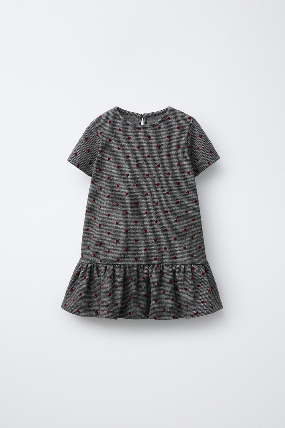 ZARA ПЛАТЬЕ ИЗ ТКАНИ «ГУСИНАЯ ЛАПКА» С РЕЛЬЕФНЫМИ СЕРДЕЧКАМИ, СЕРЫЙ
