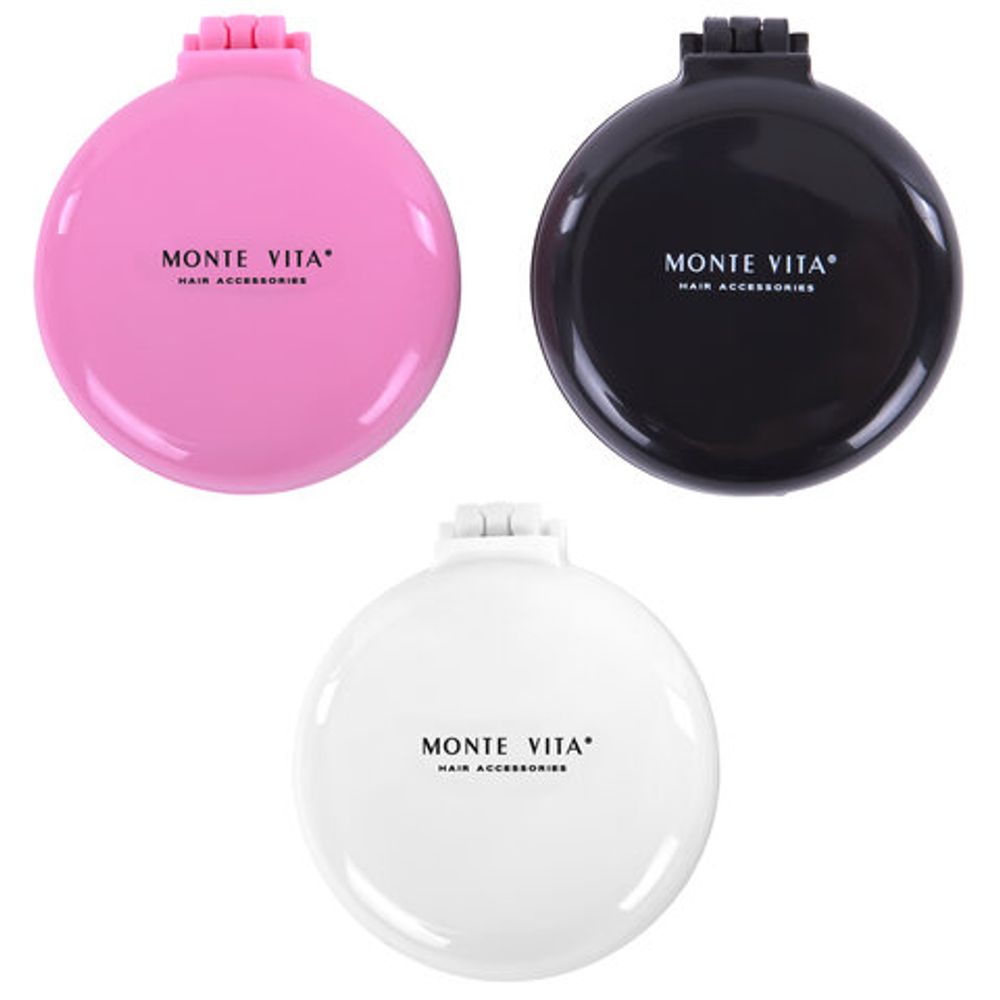 Расческа для волос массажная "2 в 1", 6,5 см с зеркалом, компактная цвета АССОРТИ, MONTE VITA (МОНТЕ ВИТА), 457425