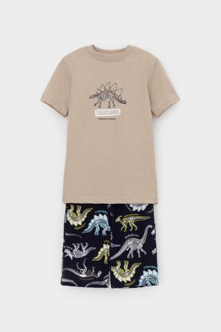 пижама  для мальчика  К 1528/темно-бежевый,цветные динозавры