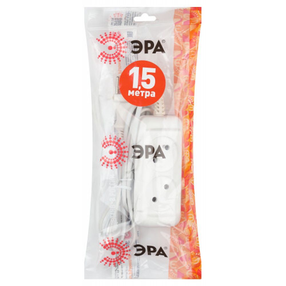 Удлинитель электрический ЭРА UX-2-1,5m без заземления 2 розетки 1,5м ШВВП 2x0,75мм2 6А