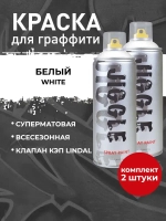 Аэрозольная краска для граффити в баллончике JIGGLE PRO суперматовая, 520 мл, WHITE / Белый - 2 шт