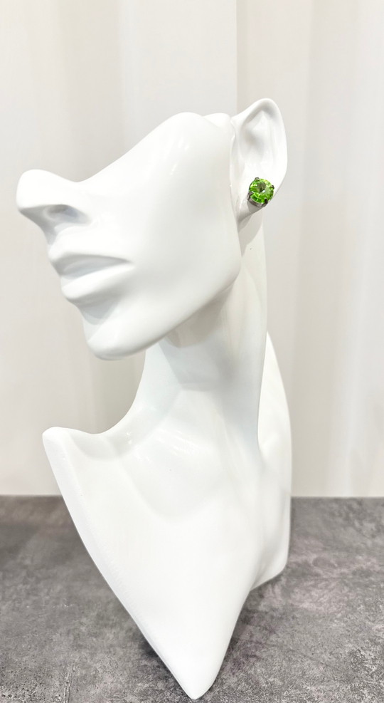 Серьги пусеты круглые зеленые кристаллы, оттенок графит