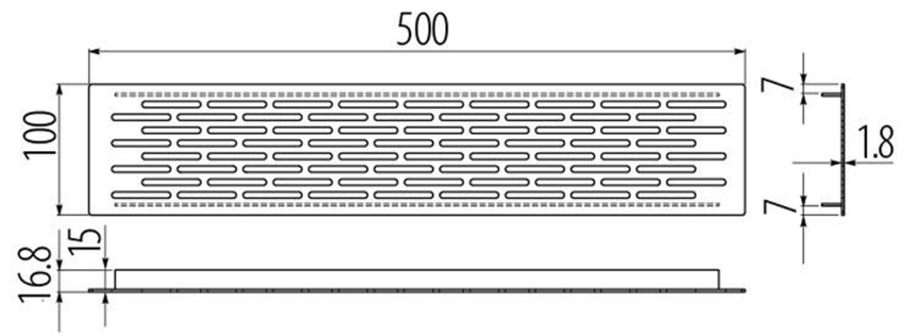 Решетка вентиляционная KK-D50100-06, 500x100мм, шлифованная сталь, алюминий &lt;25&gt;