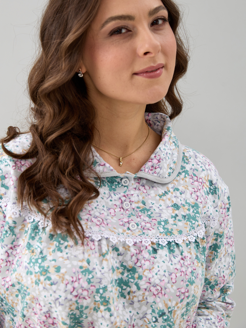 Ночная сорочка С-013/розовозеленый-акварельцветы