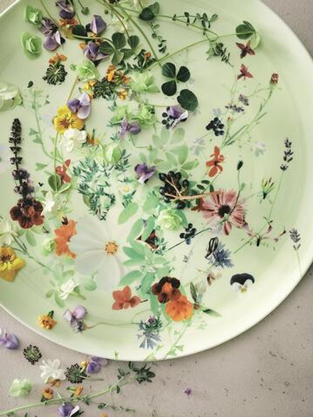 Блюдо сервировочное Rosenthal Brillance Wiosenny Ogrod, круглое, костяной фарфор, 32 см, зелёное