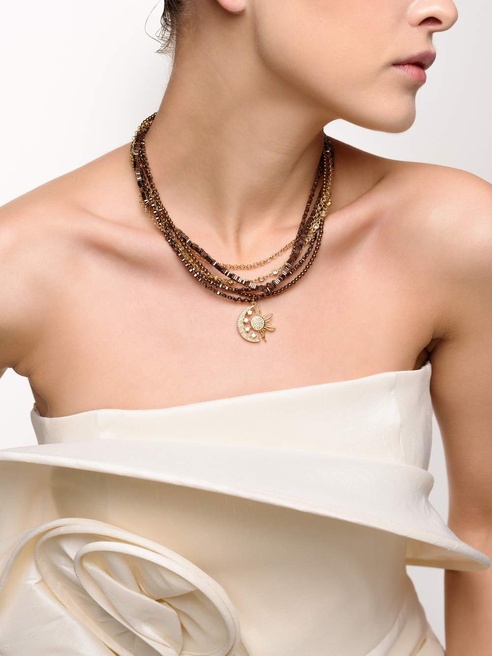 Колье "Sun And Moon" из гематита Gold