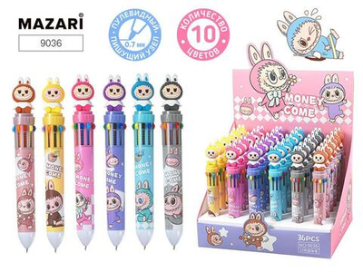 Ручка шарик. автомат 10цв. 0.7мм. "Зубастик" cмен.стержень 68 мм. корп. цветной, ассорти 6диз. 9036