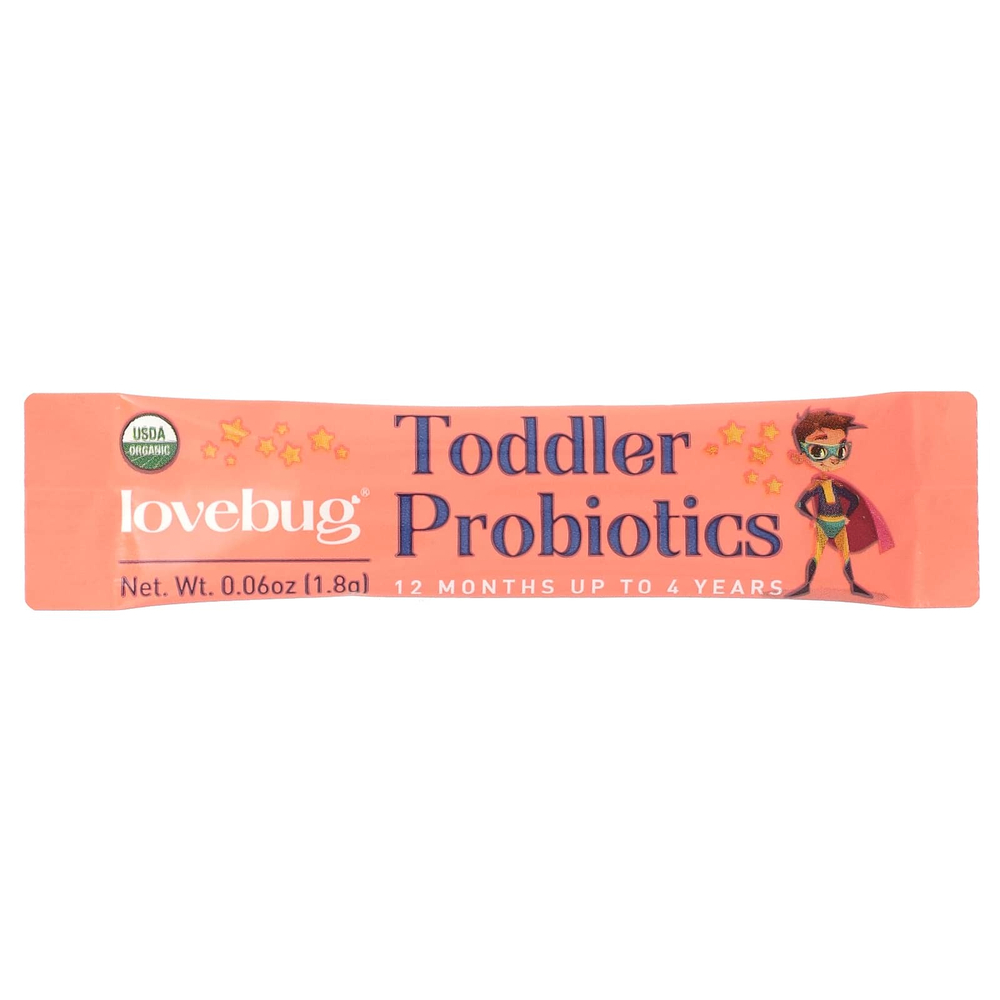 LoveBug Probiotics, пробиотики для детей в возрасте от 1 года до 4 лет, 15 млрд КОЕ, 30 порций в индивидуальных стик-пакетах по 1,8 г (0,06 унции)