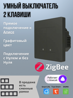 Умный выключатель ZigBee 2 клавиши для Алисы