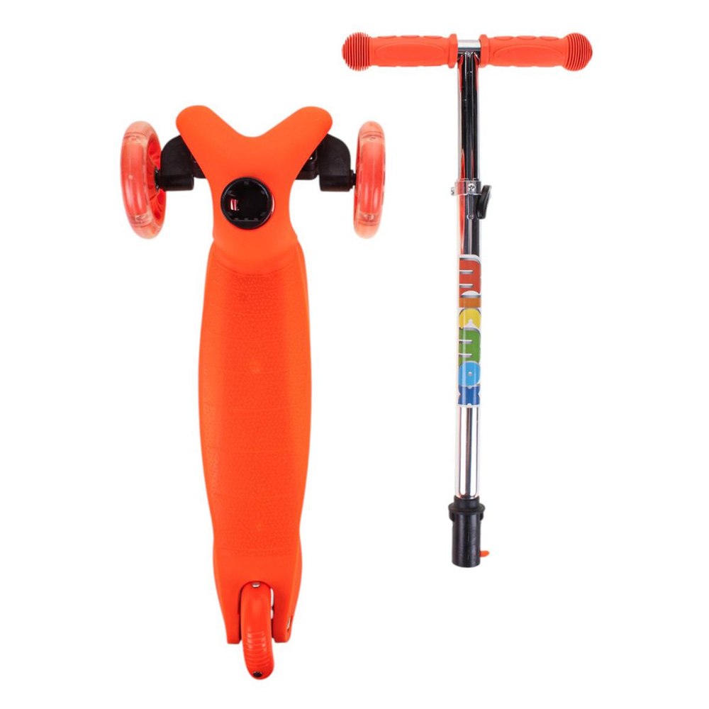 Самокат трехколесный, колеса PVC со светом 110мм, оранжевый, размер 52х10,5см, ручка металл.съемная