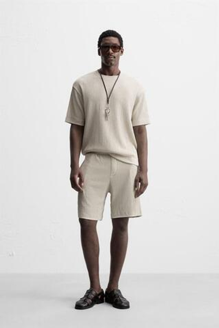 ZARA ШОРТЫ-БЕРМУДЫ С НЕОДНОРОДНОЙ ТЕКСТУРОЙ, СВЕТЛО-СЕРЫЙ