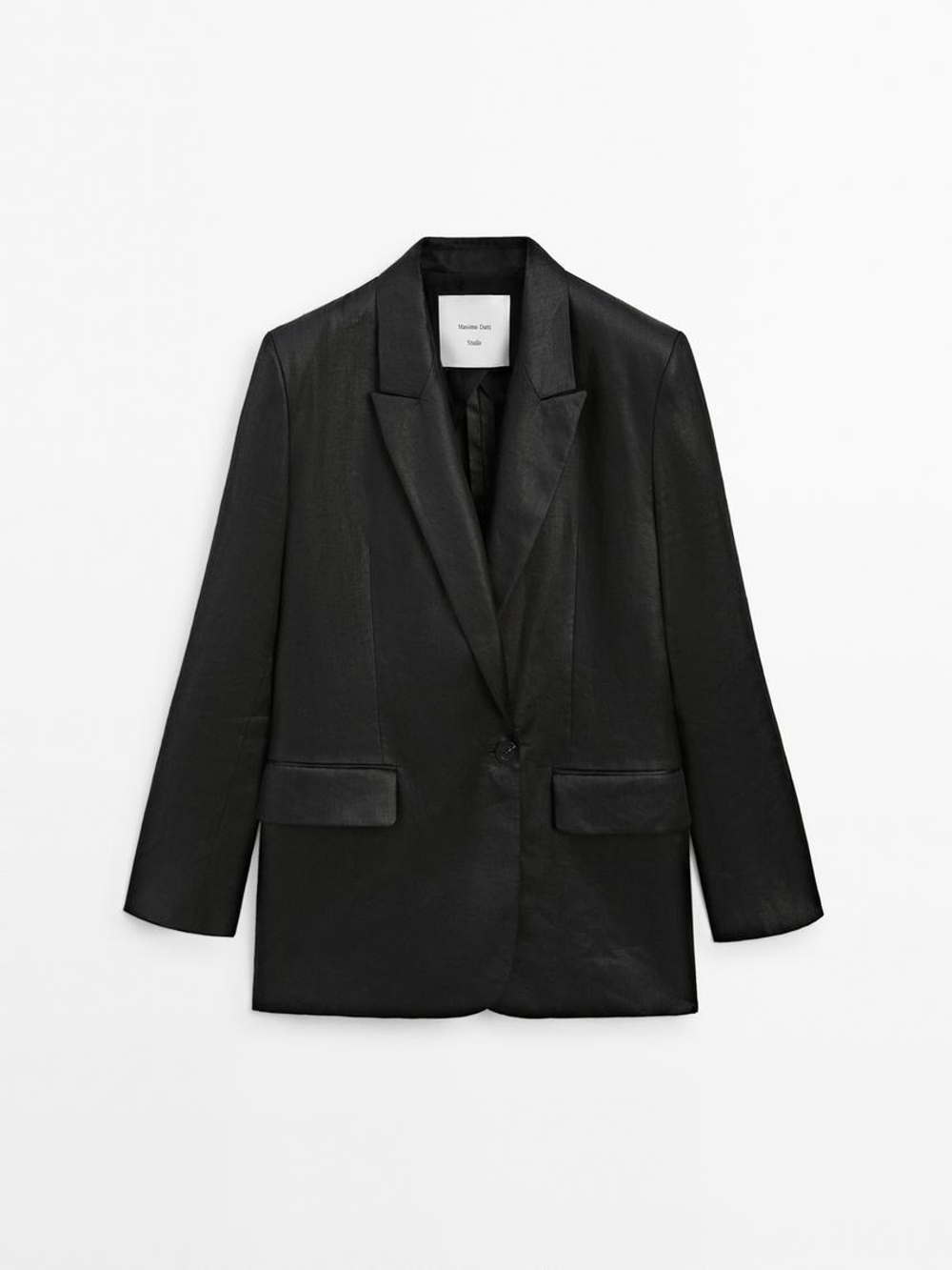 Massimo Dutti Двубортный пиджак из 100% льна, черный