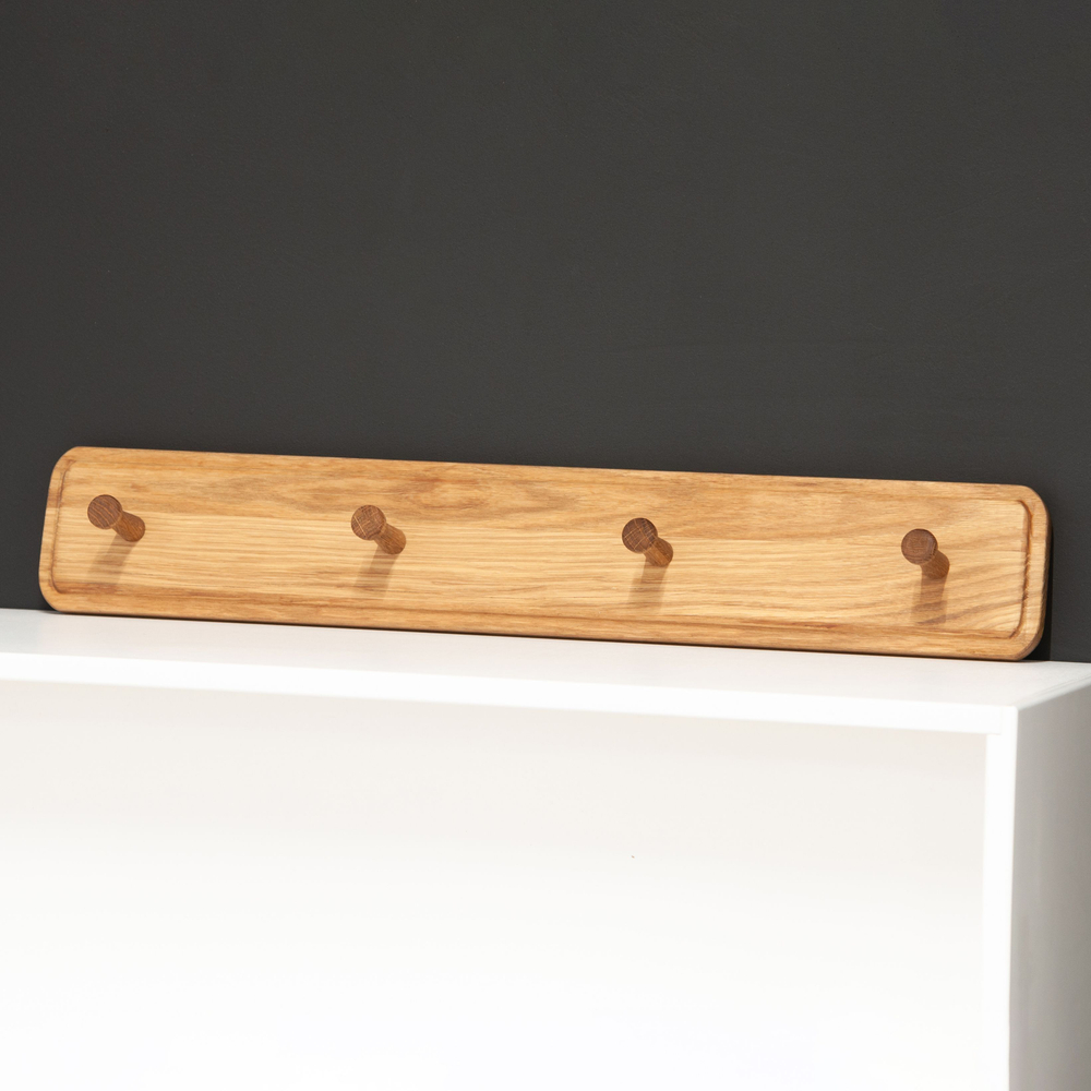 Вешалка настенная 60х7х10, для одежды с крючками, для прихожей, бани, детской, массив дуба, Dipriz