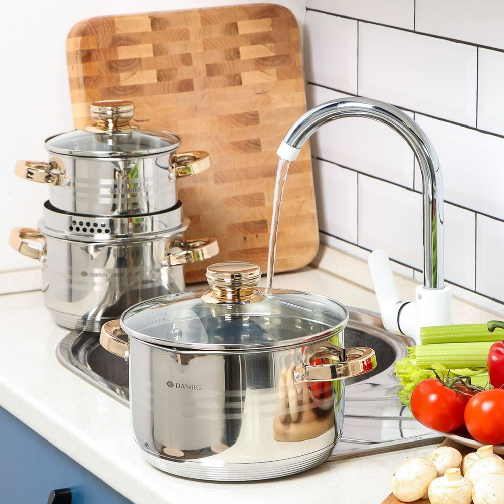 Набор посуды нерж, 6 пр, кастрюли 1.9,2.9,4.75 л, индукц, Daniks, Вена, SD-T87-6