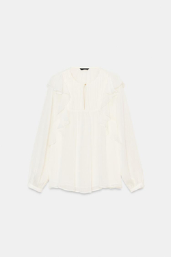 ZARA БЛУЗА СО СКЛАДКАМИ И ВОЛАНАМИ, ЭКРЮ