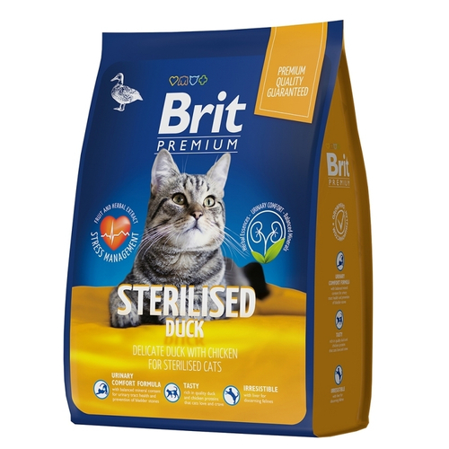 Сухой корм Brit Premium Cat Sterilised для стерилизованных кошек, утка и курица, 800 г