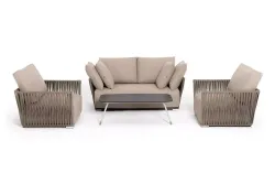 "Форли" лаунж-зона 4-местная плетеная из роупа (веревки), каркас алюминиевый светло-серый, роуп серо-коричневый