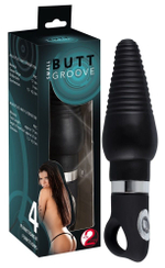 Черная анальная втулка с вибрацией Butt Groove Small - 17 см. (Цвет: черный)