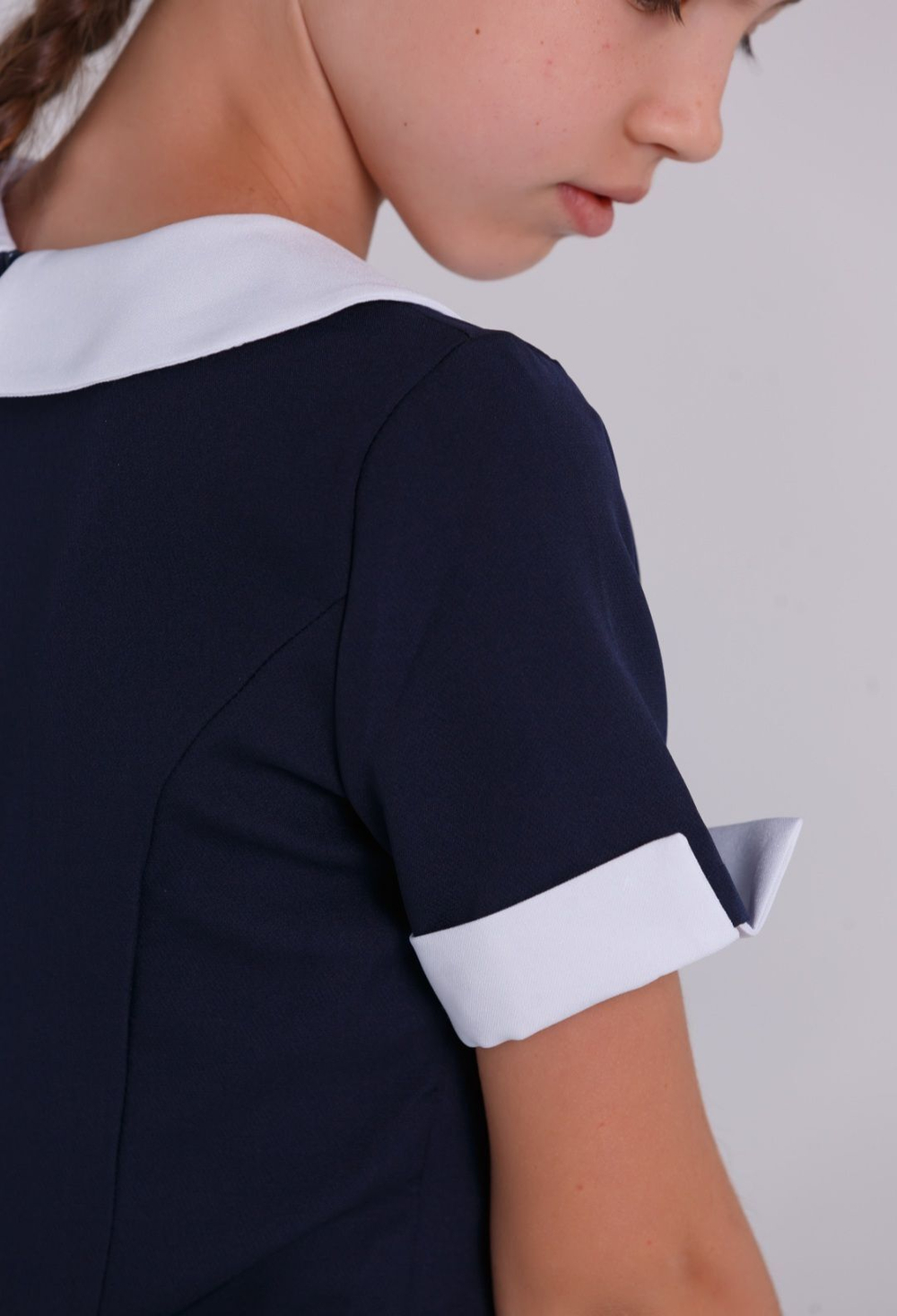 Платье школьное для девочки на последний звонок на первое 1 сентября СССР синее короткий рукав