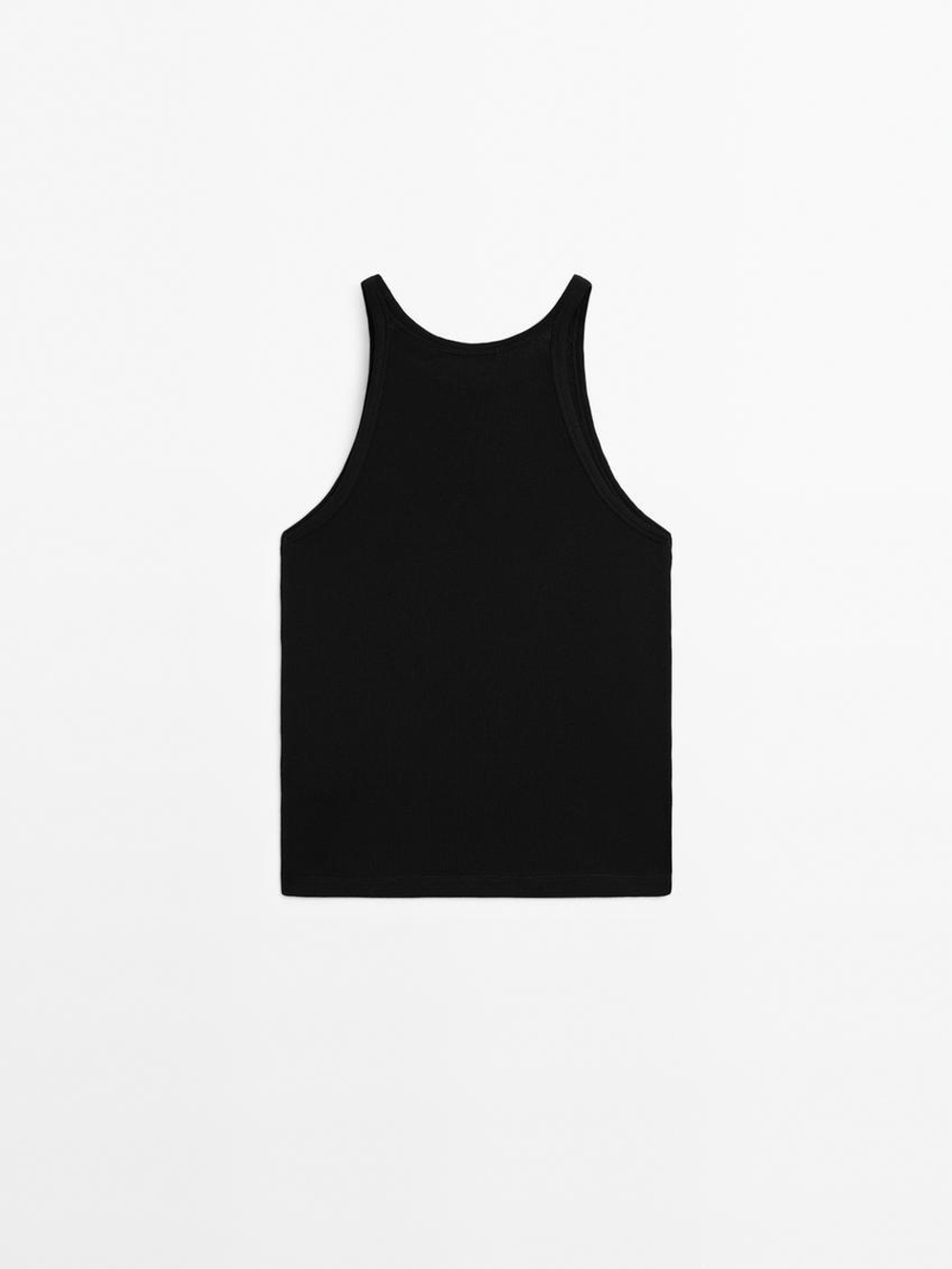 Massimo Dutti Топ из 100% хлопка на бретелях, черный