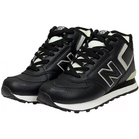 Кроссовки New Balance 574 High Leather Black с мехом