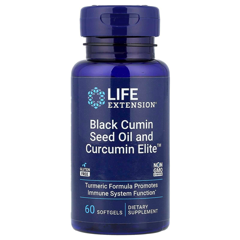 Life Extension, Масло семян черного тмина и Curcumin Elite ™, 60 мягких таблеток