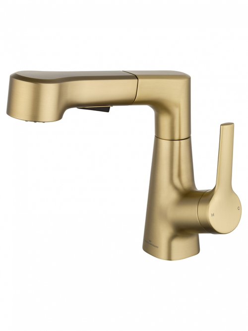Смеситель для раковины с выдвижным изливом WONZON & WOGHAND, Брашированное золото (WW-121B108-BG)