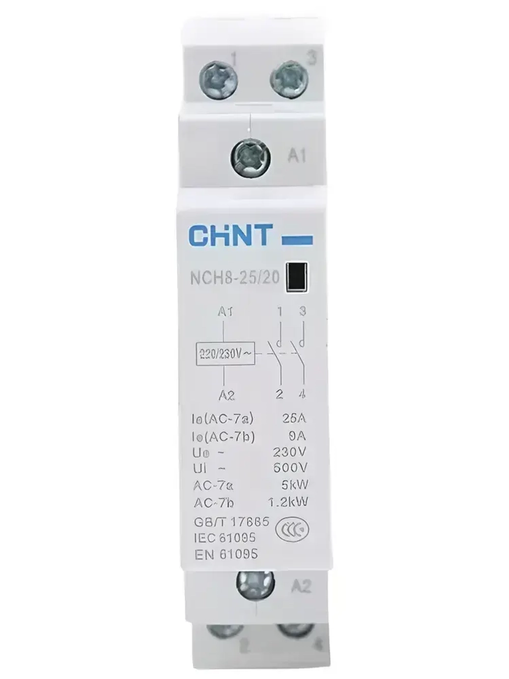 Контактор модульный 25а, 220В, 2 NO нормально открытый, двухполюсный, CHINT NCH8G-25/20, пускатель магнитный, 2P NO