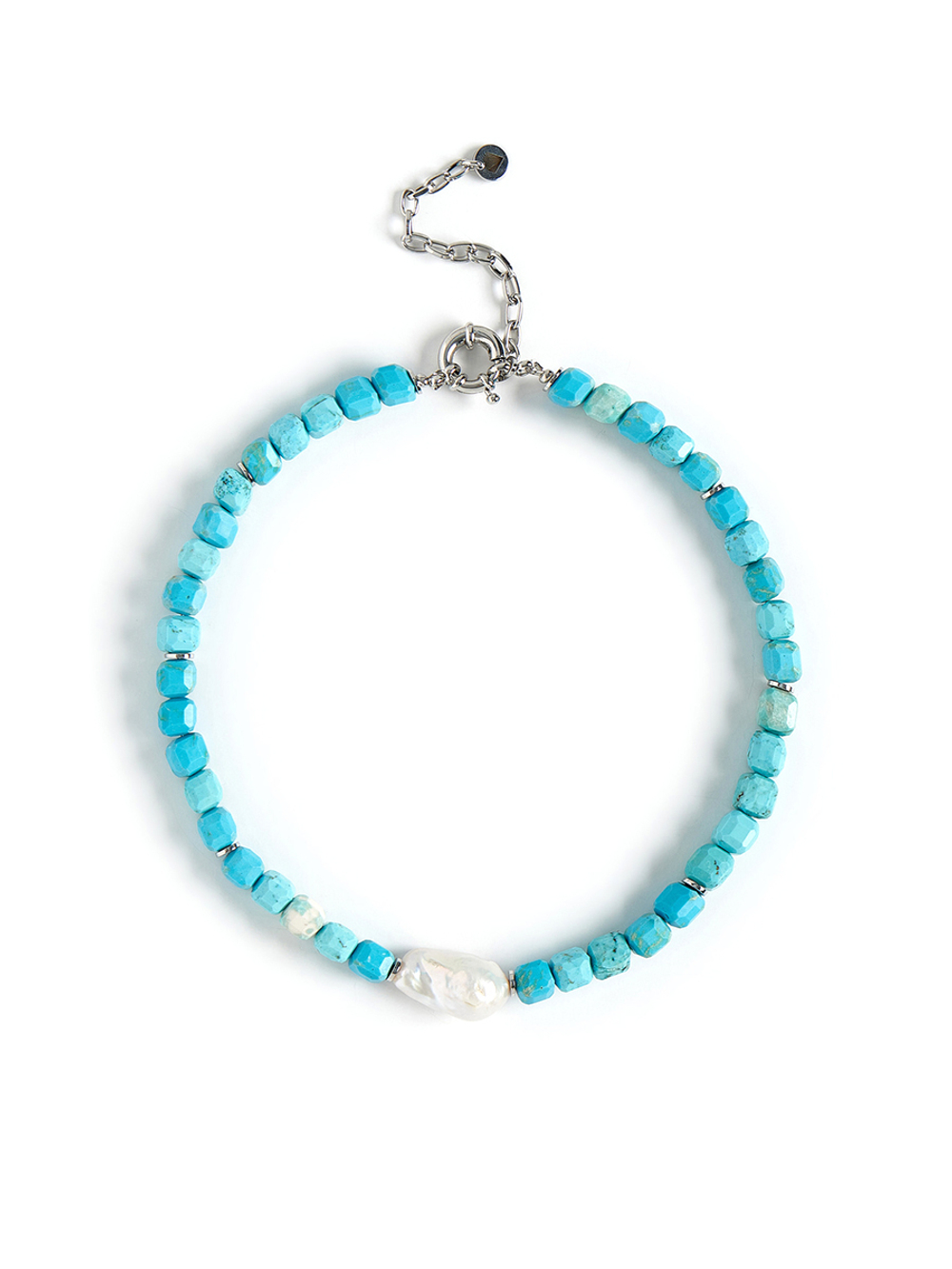 Колье "Pearl caramel blue" Silver