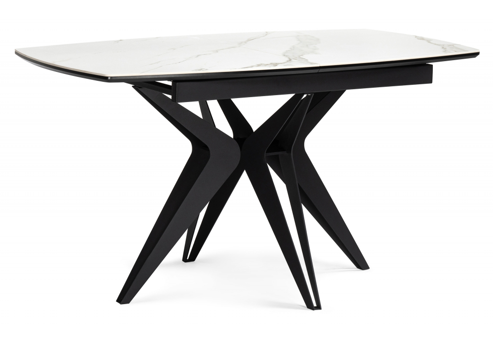 Керамический стол Woodville Риполь 140(180)х80 белый мрамор snow white, черный, ножки черные