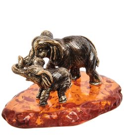 Народные промыслы AM-2188 Фигурка «Слониха со слоненком» (латунь, янтарь)