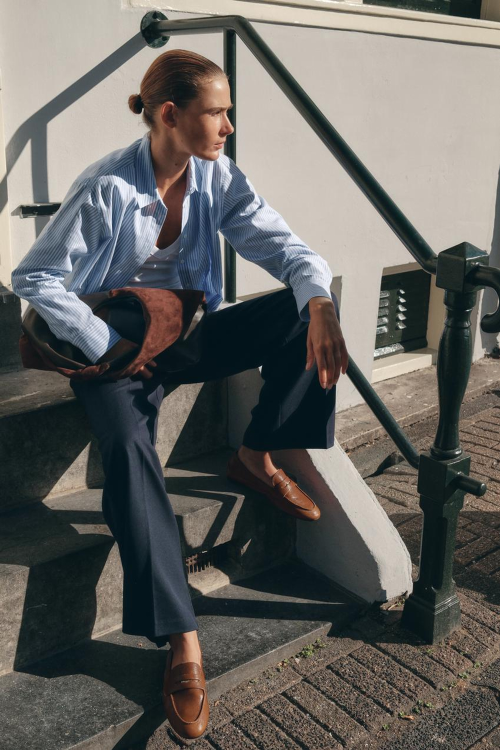 ZARA КОЖАНЫЕ ЛОФЕРЫ ПЕННИ, КОРИЧНЕВЫЙ