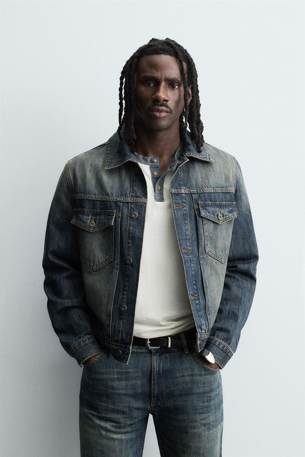 ZARA УКОРОЧЕННАЯ ДЖИНСОВАЯ КУРТКА, ЗЕЛЕНОВАТО-СИНИЙ