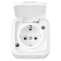 Розетка одноместная, уличная, влагозащищенная, открытой установки 16А, IP54 с заземлением, серия ПР, с крышкой