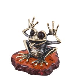 AM-4032 Фигурка «Лягушка Кривляка» (латунь, янтарь)