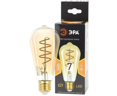 Лампочка светодиодная филаментная Е27 7Вт 2400K теплый белый ЭРА F-LED ST64 Б0047665