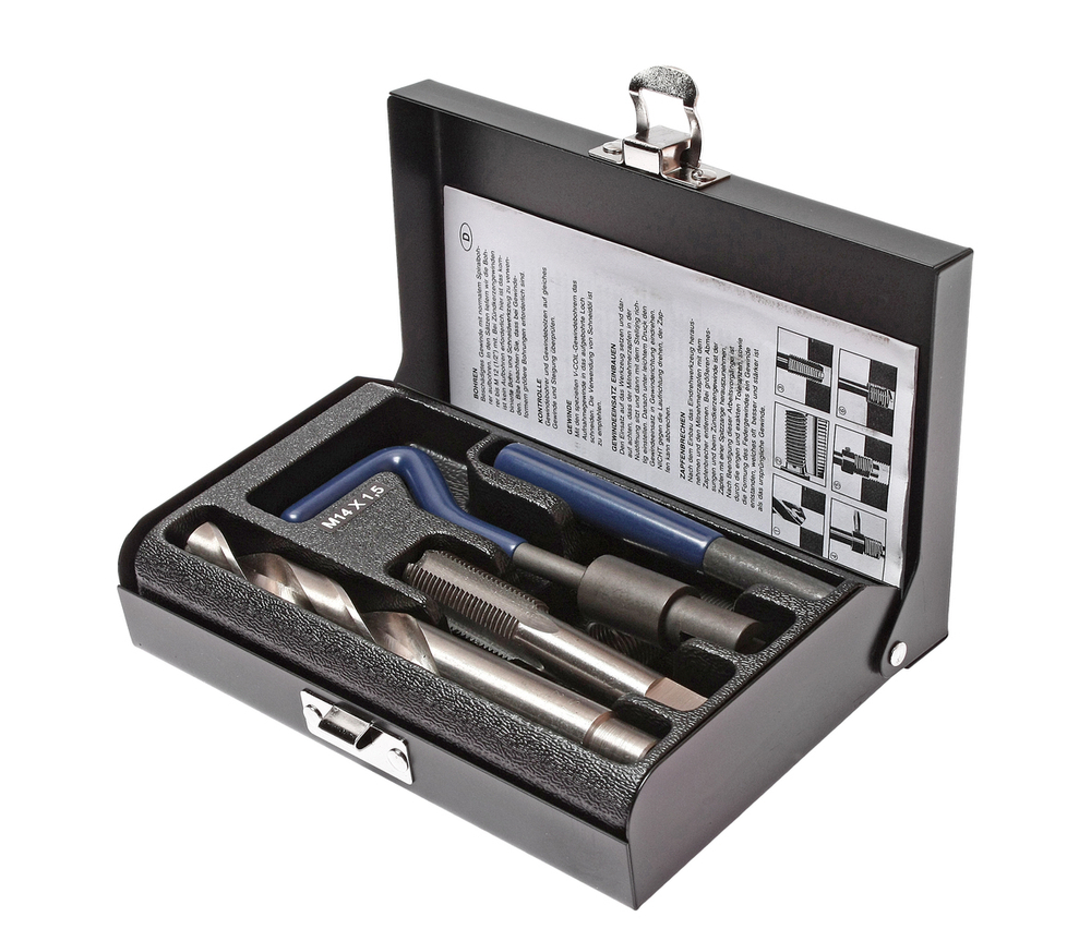 Набор инструментов и вставок для восстановления резьбы М14х1.5мм L=21мм 9 предметов JTC