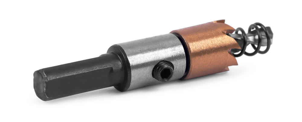 HSS-TiN коронка MESSER  14мм с центр. сверлом и толкающей пружиной для  лист. материала  до 2 мм ц/х