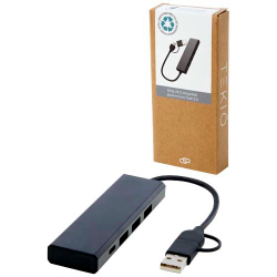 Концентратор USB 2.0 Rise из переработанного алюминия, сертифицированного по стандарту RCS