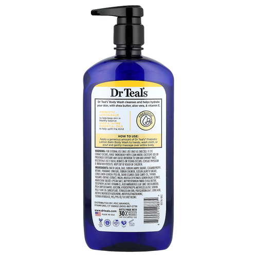 Dr. Teal's, гель для душа с чистой английской солью, пребиотиком мелиссы и эфирными маслами, 710 мл (24 жидк. унции)