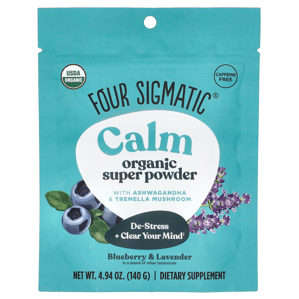 Four Sigmatic, Chill Super Powder с магнием и успокаивающими травами, голубика и лаванда, 140 г (4,94 унции)