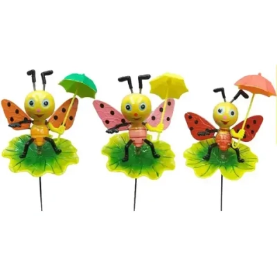 Фигура на спице «Божья коровка с зонтиком» 60 см (фигура 12*10 см) для отпугивания птиц, микс